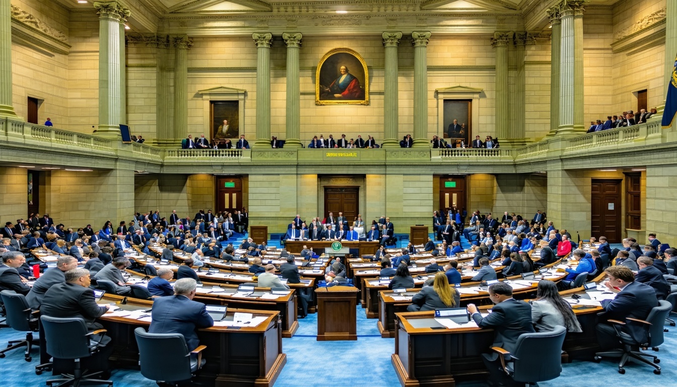 A bustling Pennsylvania state government building