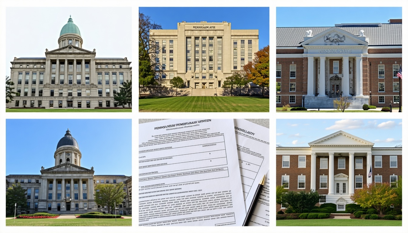 A collage of Pennsylvania state buildings and offi